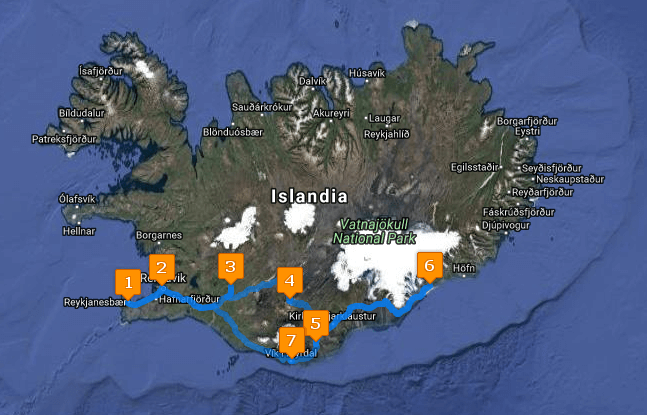 mapa viaje islandia