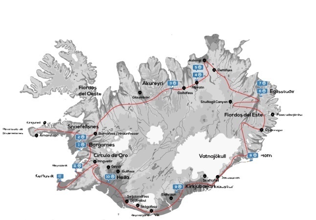 Mapa del viaje Islandia al completo