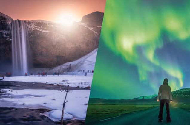 Cascadas y auroras boreales