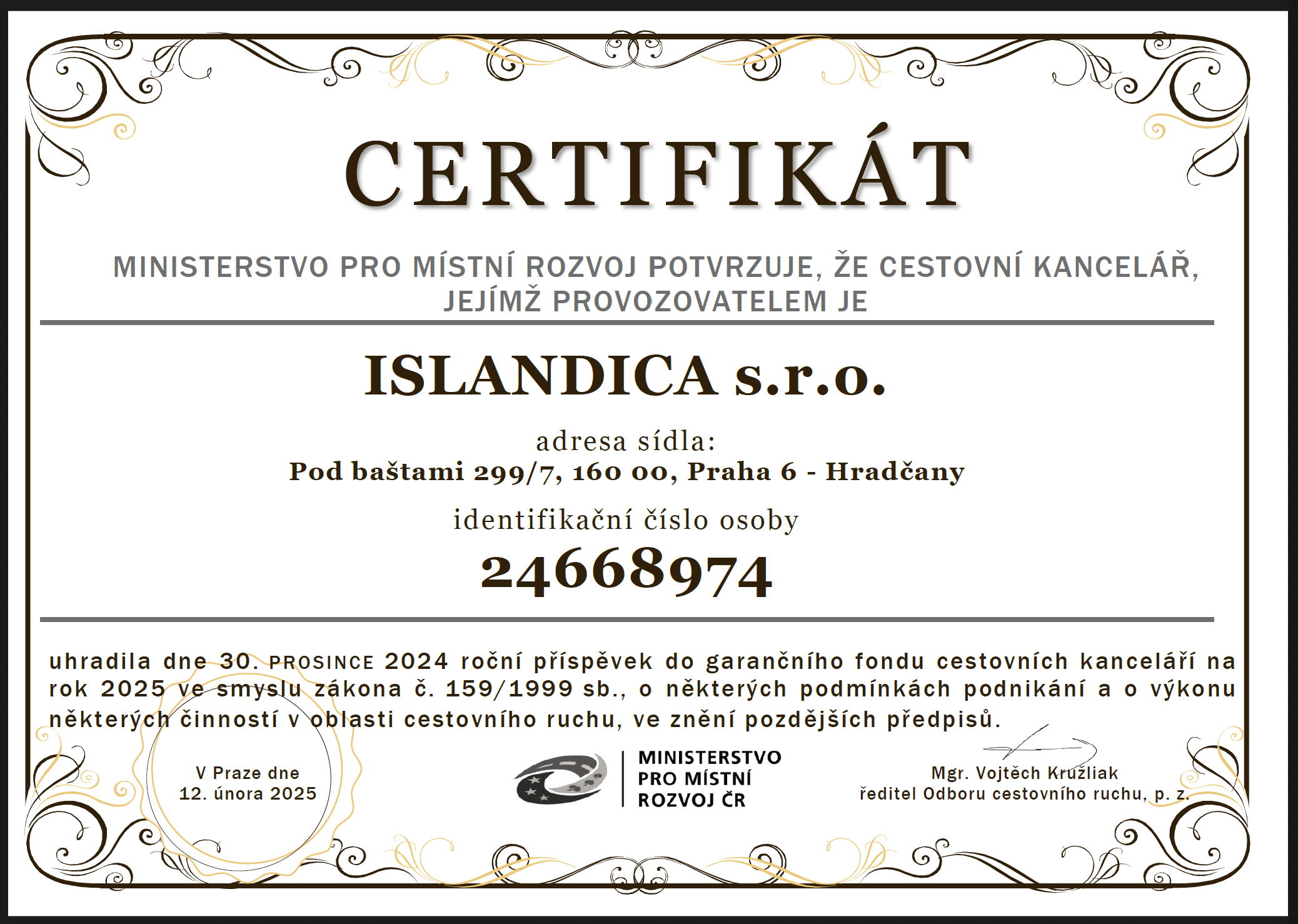 Guarantee certificate of National Fond