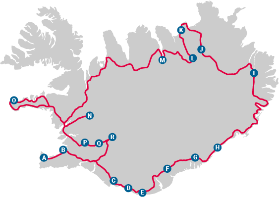 map 12 day around iceland grand tour